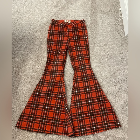 We the Free Just Float On Red Plaid Flared Pants Size 27 - Picture 2 of 8